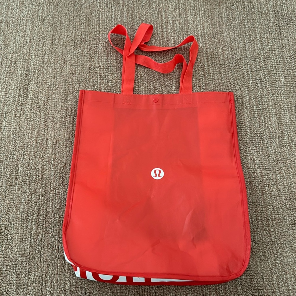 Lululemon reusable large shopping bag - red and white with snap. - Picture 1 of 3